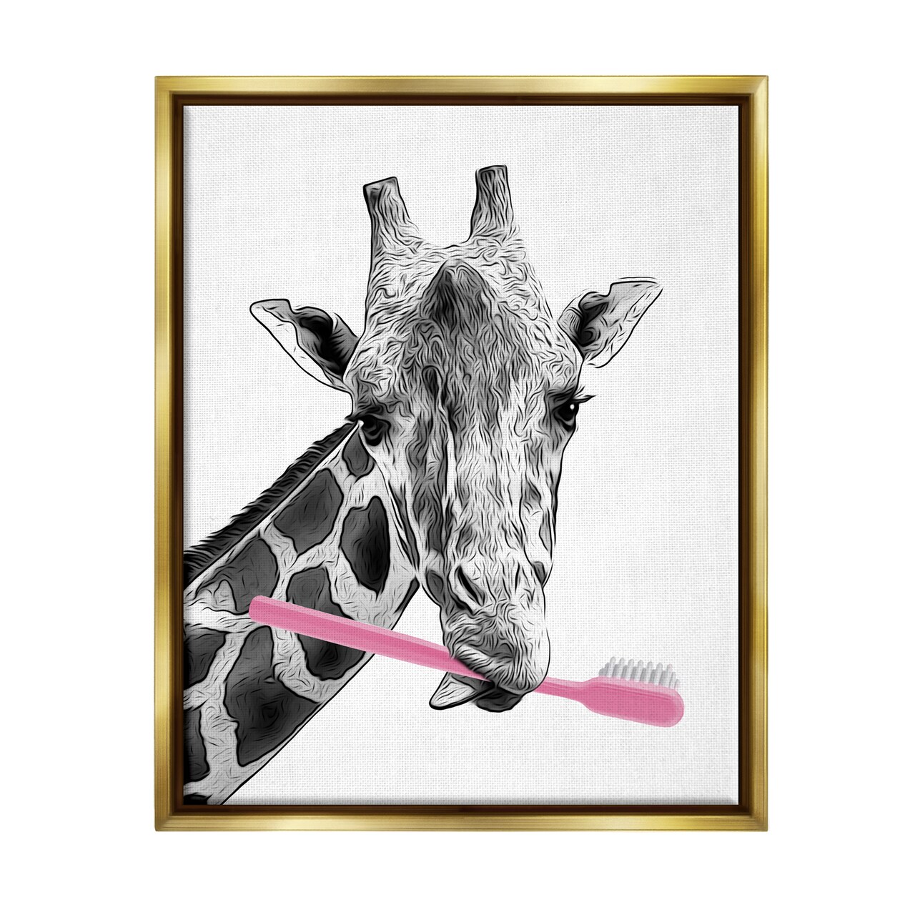 Stupell Industries Funny Animal Bathroom Toothbrush Framed Floater Canvas Wall Art